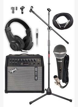 Midex MGA-50BK-PAK Elektro Gitar Amfisi 50 Watt USB Bluetooth Şarjlı 4 girişli (Mikrofon Kulaklık Stand Kablo) Bedensiz 15775774
