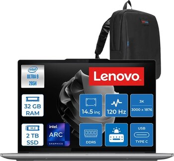 Lenovo Yoga Pro 7 14Iah10 Intel Core Ultra 9 285H 32Gb Ddr5 2Tb Ssd Freedos Intel® Arc™ 140T Gpu 14.5" Dokunmatik 3K (3000X1876) Oled 1000Nıts (Peak) 120Hz Yg83kf002strf03 + Zetta Çanta