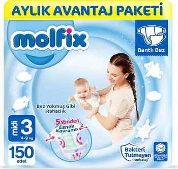 Molfix Bebek Bezi 3 Numara Midi Aylık Avantaj Paketi 150 Adet