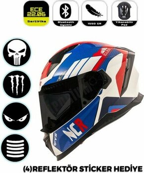 Emporium Ncr Stream Full Face Siyah Vizörlü Kapalı Kask (Ece-06) - M - Mavi - Kırmızı