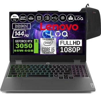 Lenovo Loq 15iax9 Intel Core I5 12450hx 32gb Ddr5 512gb Ssd Rtx3050 6gb 95w 15.6" 144hz 300nits Ips Freedos Taşınabilir Bilgisayar 83gs0099trf09 + Zetta Çanta
