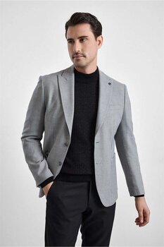 SÜVARİ Gri Slim Mono Yaka Torba Cep 6 Drop Klasik Ceket 48 Beden