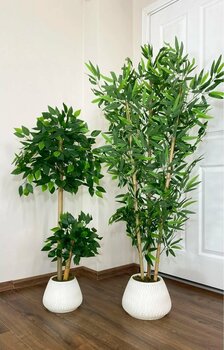 BİÇİÇEK Yapay Bambu Ağacı 160cm + 125cm Benjamin Ağacı Yoğun Yapraklı
