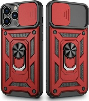 Teleplus iPhone 13 Pro Kılıf  Sert Silikon Pars Yüzüklü Tank Kapak - Kırmızı