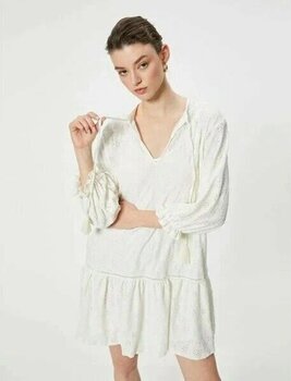 Koton Fistolu Ekru XL Uzun Kollu Elbise