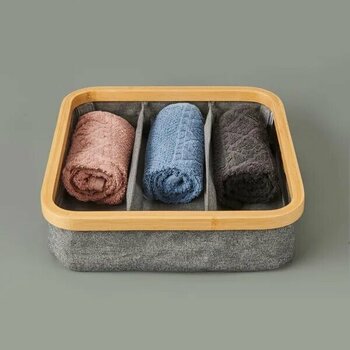 3 Bölmeli Katlanabilir Sepet - Gri - 30x30 cm