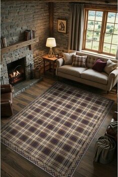 Homshtag Yıkanabilir Dokuma Pamuk Tabanlı Kaymaz Tabanlı Salon Halısı, Rustik Damalı Halı, Ekose Halı - 160 x 240 cm