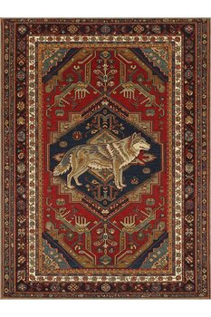 Halımax Dekoratif Desenli Kırmızı Antik Desenli Detaylı Kaymaz Taban Kilim Modern Duvar Halısı