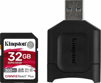 Kingston Canvas React Plus SDR2/32GB Class 10 UHS-II U3 V90 32 GB Hafıza Kartı + MLP SD Kart Reader