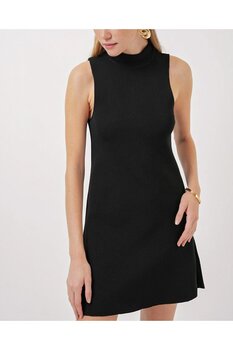 Modamorfo 15906 Sıfır Kol Mini Triko Elbise - Siyah