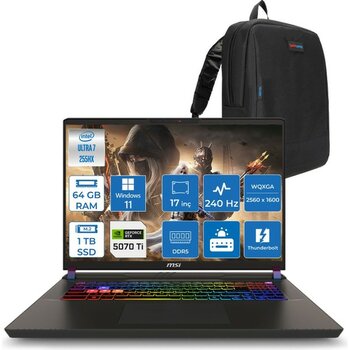 MSI Msı Vector 17 Hx Aı A2XWHG-086TR Intel Core Ultra 7-255HX Aı 64GB 1tb SSD 12GB/RTX5070TI 140W 17 Inç 2k QHD+2560X1600 240Hz IPS WINDOWS11PRO Ga...