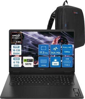 Hp Omen 17-Db1003nt Amd Ryzen Aı 9 365 16Gb Ddr5 6Tb Ssd Rtx5070 8Gb Gddr7 17.3 Inç Fullhd (1920 X 1080) 144Hz 7Ms 300Nıts Ips Freedos Taşınabilir Bilgisayar C67g1eaf05 + Zetta Çanta