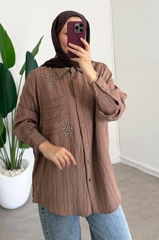 SİNDAL Taşlı Gömlek - Kahverengi 36-38 Beden