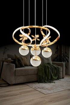 Luna Lighting Zümrüt Model Şık Tarz Modern Led Avize 3 1 Gold Ledli Salon Avize