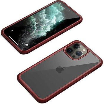 ZORE iPhone 13 Pro Max Kılıf Ön Arka Tam Koruma Silikon Temperli Cam Kapak - Kırmızı