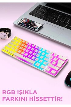 HızlıcaAl Beyaz Mekanik Rgb Işıklı Kablolu Q Klavye