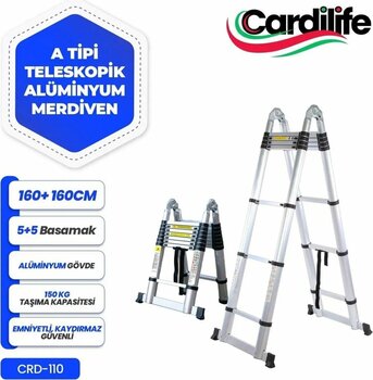 CARDİLİFE 160 CM+160CM 5+5 Basamaklı A Tipi açılır tip Alüminyum Teleskopik Merdiven