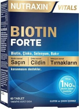 Nutraxin Biotin Forte 5000 mcg 60 Tablet – Biotin, Çinko, Selenyum ve Bakır ile Saç, Cilt ve Tırnak Desteği