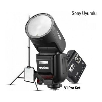 Godox V1 Pro Sony Flaş Full Set (Flaş, X2 Tetikleyici, 15X20 Softbox, Tripod) - Siyah