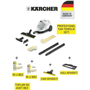 Karcher Sc4 Easyfix Prime 2200 W Buharlı Temizlik Makinesi Cam ve Halı Aparatlı 30 Bezli Set - Beyaz