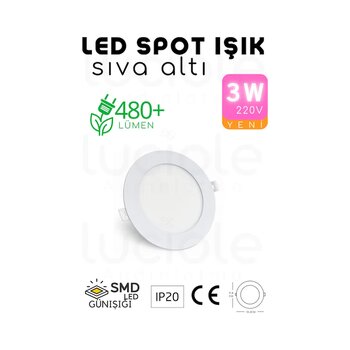 3w Beyaz Kasa Led Slim Spot 3200k Günışığı Işık, 155 Lümen, 8.3 Cm Çap, 220v, 15000 Saat Ömür