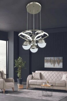 RSCOLLECTIONS Modern Sarkıt Kumandalı Dimmerli 3 Renk 4 Toplu Led Avize Salon - Oturma Odası Ledli Avize