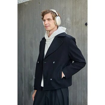 Kruvaze Kaşe Mont Ceket Gri