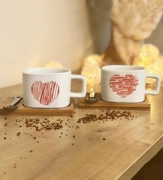 Giftmoda I Love You Tasarımlı 2'li Ahşap Standlı Kupa Set - 1 Adet