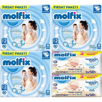 Molfix Bebek Bezi Beden:2 3-6 Kg Mini 240 Adet + 6 Adet Mendil 2 Numara