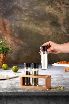 woodsy 3 Lü Tuzluk Biberlik Seti Baharatlık, Ahşap Stantlı Baharatlık