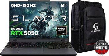 Game Garaj Slayer R7T-5050 C6 Amd Ryzen 7 8840HX 32GB Ram 1tb SSD RTX5050 16" Qhd+ 180Hz IPS Freedos Gaming Laptop - 1 TB - 32 GB