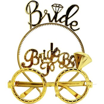 Bride Yazılı Taç ve Bride To Be Yazılı Gözlük Seti Altın Renk