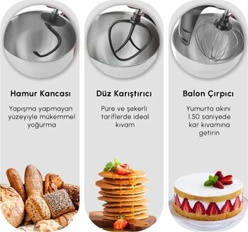 Karaca Çift Kollu Chef Pro Hamur Yoğurma , Karıştırma, Çırpma Stand Mikser & Mutfak Şefi 1750w 5 Litre