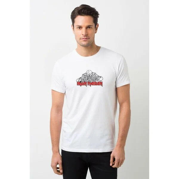 Qivi Iron Maiden Eddie On Logo Beyaz XL T-Shirt