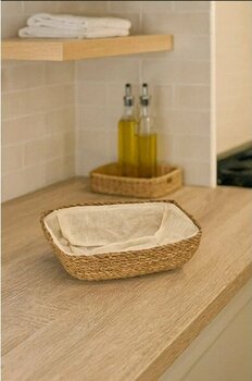 Çavdar Group Dikdörtgen Hasır Ekmek Sepeti Bezli El Örmesi Hasır Sepet - # - Natural