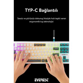 Everest Kb-98 Sılent Tkl Beyaz/gri Mavi Rainbow Q Membrane Klavye Beyaz - Gri
