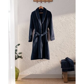 Madame Coco Jack Bornoz Seti %100 Pamuk Lacivert Yumuşak ve Emici Konforlu Banyo Takımı - L - XL