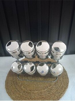 Standlı Baharatlık 9 Parça Cam Çelik Baharat Seti