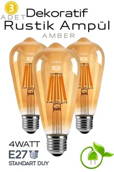 Luciole Uzun Dekoratif Retro 4W Rustik Ampul  Cam Amber Işık  E27 Duy 220V 15.000 Saat