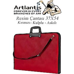 Kırmızı Resim Çantası Fermuarlı Kulplu 37X54 Cm 1 Adet Teknik Resim Dosya Çantası 35X50 Cm Askılı Proje Çantası Okul Sınıf