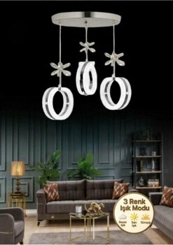 Litra Lighting Aurea Model 3’lü Kristal Taşlı Gümüş 3 Renk Modu Ledli Salon Mutfak Oturma Odası Sarkıt LED Avize - Gold