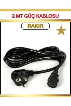 dunairo Power Güç Kablosu Bakır 2 Metre Kasa Pc Monitör Yazıcı Arası Bakır Elektrik Kablosu Pover Kablo