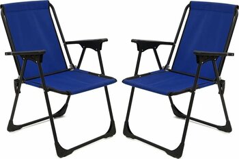 Exent 2 adet LÜX Katlanır Kamp Piknik Plaj Sandalyesi, Çift dikişli 120 kg kapasiteli -LACİVERT