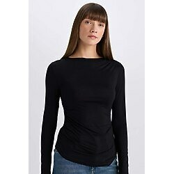 DeFacto Slim Fit Dar Kesim Bisiklet Yaka Basic Düz Soft Touch Uzun Kollu Tişört E5884AX25SPBK81