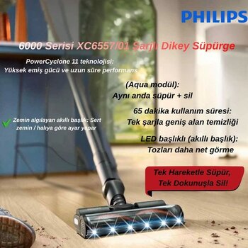 Philips Phılıps 6000 Serisi XC6557/01 Şarjlı Dikey Süpürge - Siyah
