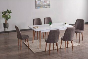 Olesivo Nota Açılır 6 Kişilik Mutfak Masası Takımı - Kahverengi