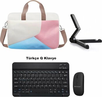 Microcase Samsung S10 Lite 10.9 İnch Tablet İçin Tablet Çanta + Bluetooth Klavye + Mouse + Tablet Standı Siyah- Al4233 Omuz Çantası Krem Pembe Mavi