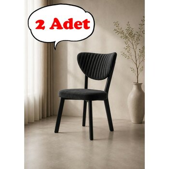 Teknor 2 Adet  Elma Sandalye Modern Kadife Kapitone Sırtlı Mutfak Yemek Odası Balkon Kafe Sandalyesi 85 cm - Siyah