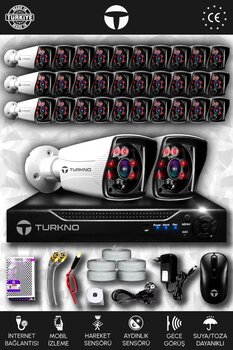 Turkno 32 Kameralı Karia 32 Dış Kamera Set 32 Ch 32 Kamera Full HD Güvenlik Kamerası Sistemi