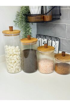 dunyazuccaciye 4 Lü Akasya Kapaklı Cam Kavanoz Seti